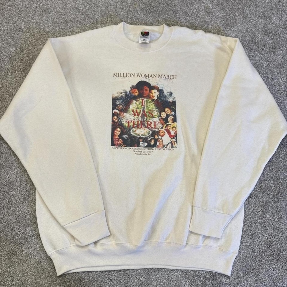 Vintage 1997 Million Woman March Crewneck XL White Multi-Color Made in USA